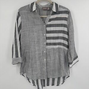 Chicos Shirt Womens 1 Medium Black White Striped Button Up Tunic Blouse‎ Top